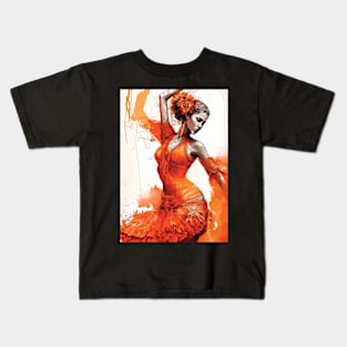 Flamenco Dancer - Watercolor Orange Kids T-Shirt